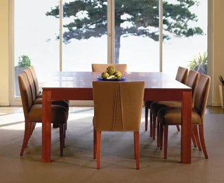 Forte dining table with forte chairs timber is blackwood natural finish