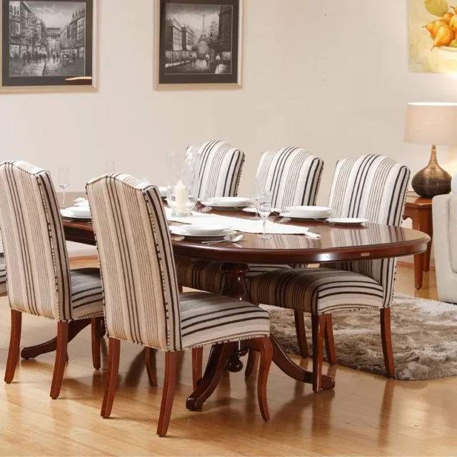 vaucluse pedestal dining table and upholstered chairs dining set