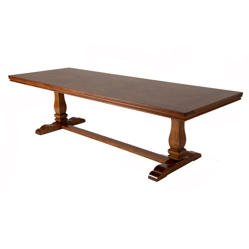 Provence dining table - solid timber table parquettry top montpelier base american oak 2780 x 1070