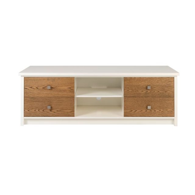 Home entertainment unit white with oak drawers