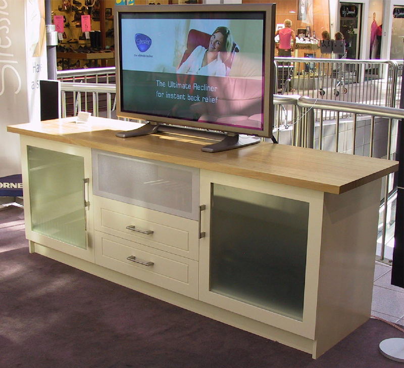 32mm solid timber top TV unit white