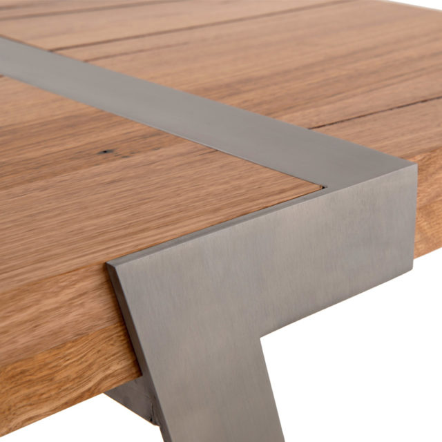 Sven Dining table indoor outdoor - 3.0 x 1.2m Stainless steel Brushed base with Feature Eucalypt timber