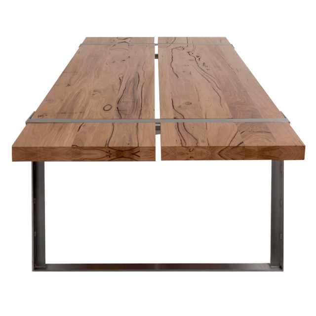 Sven Dining table indoor outdoor - 3.0 x 1.2m Stainless steel Brushed base with Feature Eucalypt timber