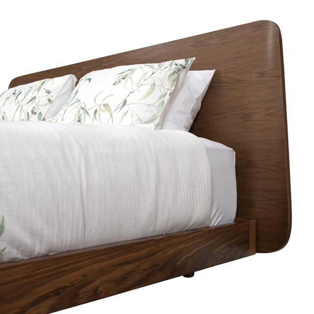 DAN Bed - Curved head King size made in Walnut timber with floating bed frame