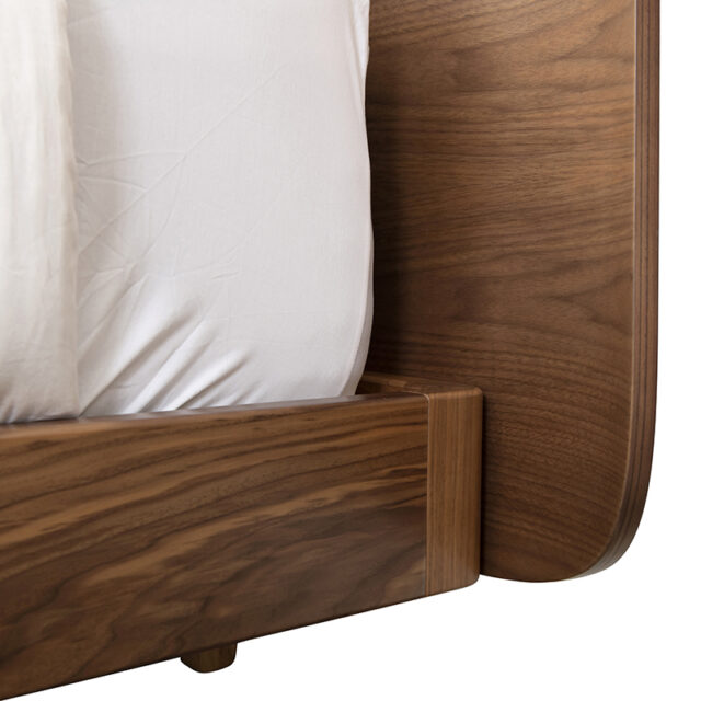 DAN Bed - Curved head King size made in Walnut timber with floating bed frame
