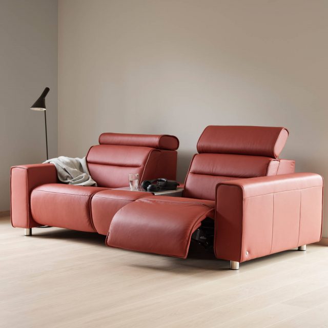 Stressless Emily Wide Arm Sofa & long seat, Powered, Cherry Leather