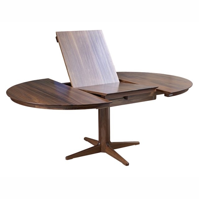 Tasmanian Blackwood round dining table with extension mechanism and centre pedestal leg