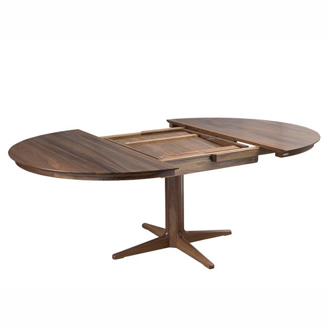 Tasmanian Blackwood round dining table with extension mechanism and centre pedestal leg
