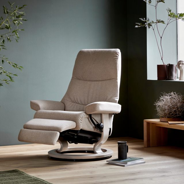 Stressless View Recliner with Power Leg & Back in classic base available at Pfitzner Furniture