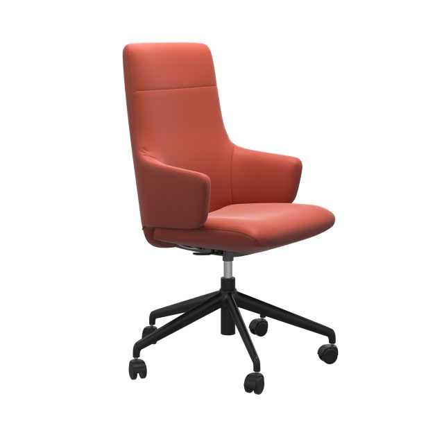 Chili Home Office High Back with arms. Cherry Leather with Black Base