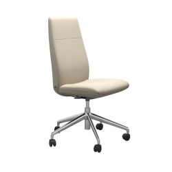 Chili Home Office High Back with no arms. Cream Leather with Chrome Base