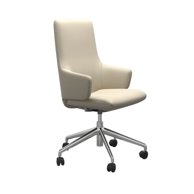 Stressless Laurel Home Office High Back with arms. White Leather with Chrome Base