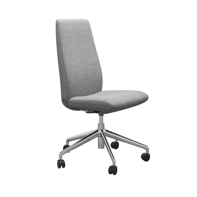 Stressless Laurel Home Office High Back with no arms. Grey Leather with Chrome Base