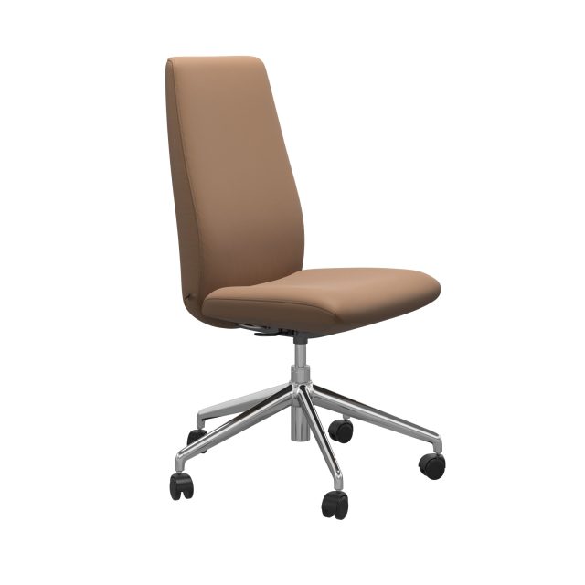 Stressless Laurel Home Office High Back with no arms. Beige Leather with Chrome Base