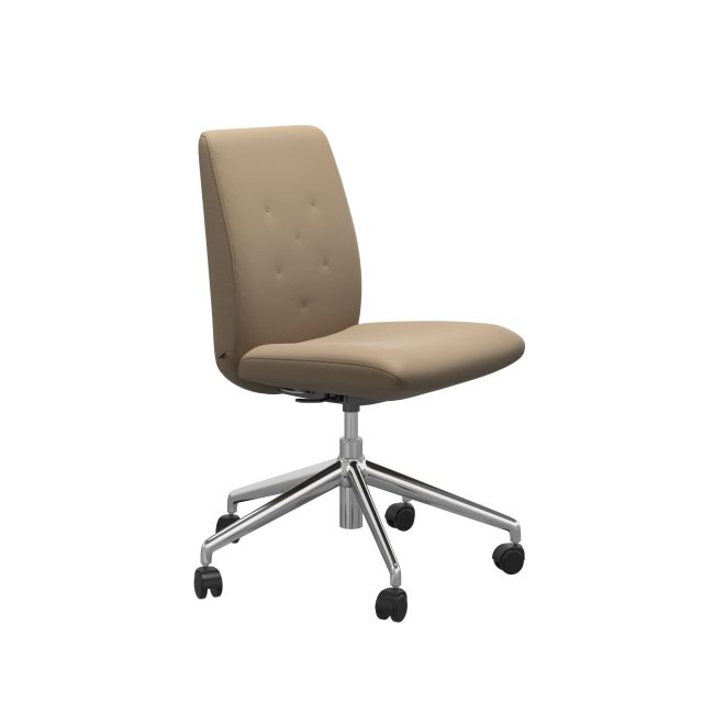 Stressless Rosemary Home Office Low Back with no arms. Beige Leather with Chrome Base