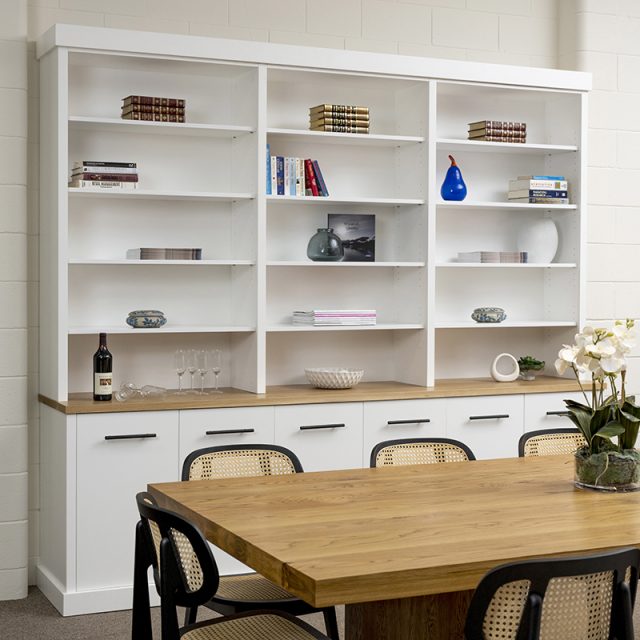 Bookshelf with painted door base section and Solid USA Oak bench top