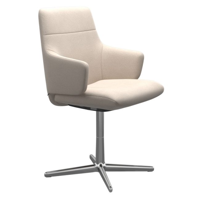 Chilli dining chair (L) with arms - Magnolia Light Beige, D450 Base Chrome