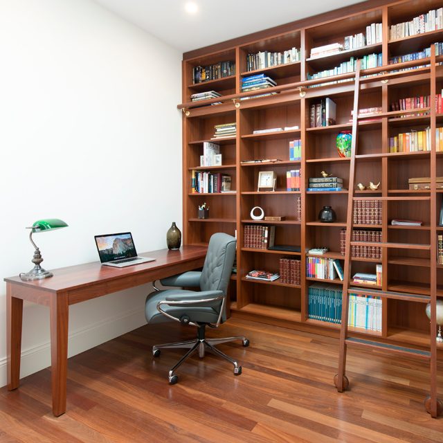 Open Bookshelf with Ladder and Railing