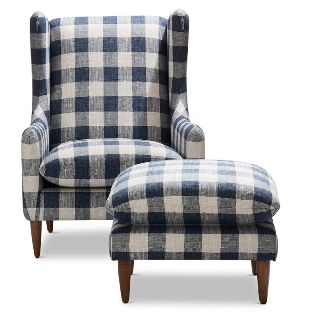 heaton armchair with ottoman fabric arlington indigo