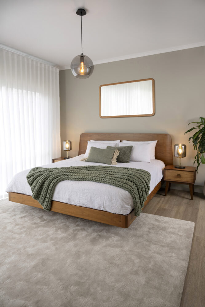 South Australian Made Solid Timber Bed with curved headboard.