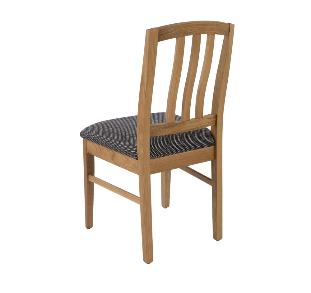 Adelaide, South Australian made solid timber Aldgate dining chair with a slatted back, view of back.