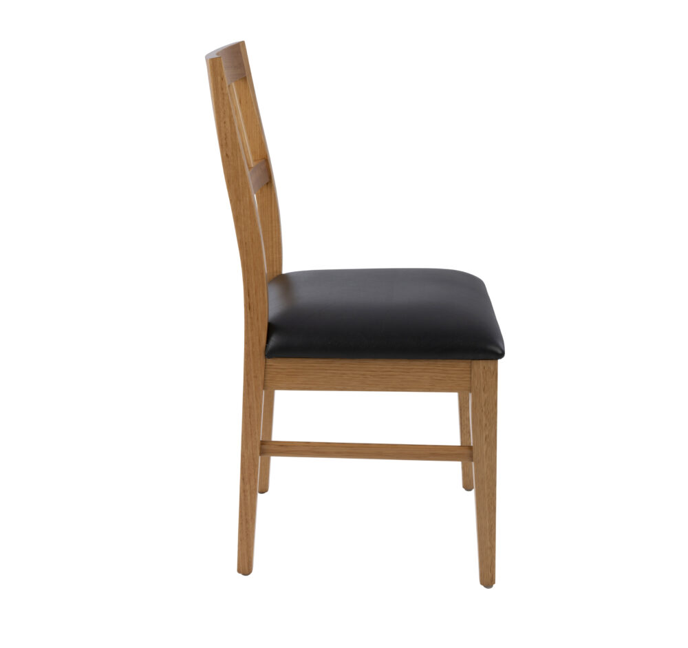 Adelaide, South Australian made solid timber Beltana dining chair with a slatted back, view of side.