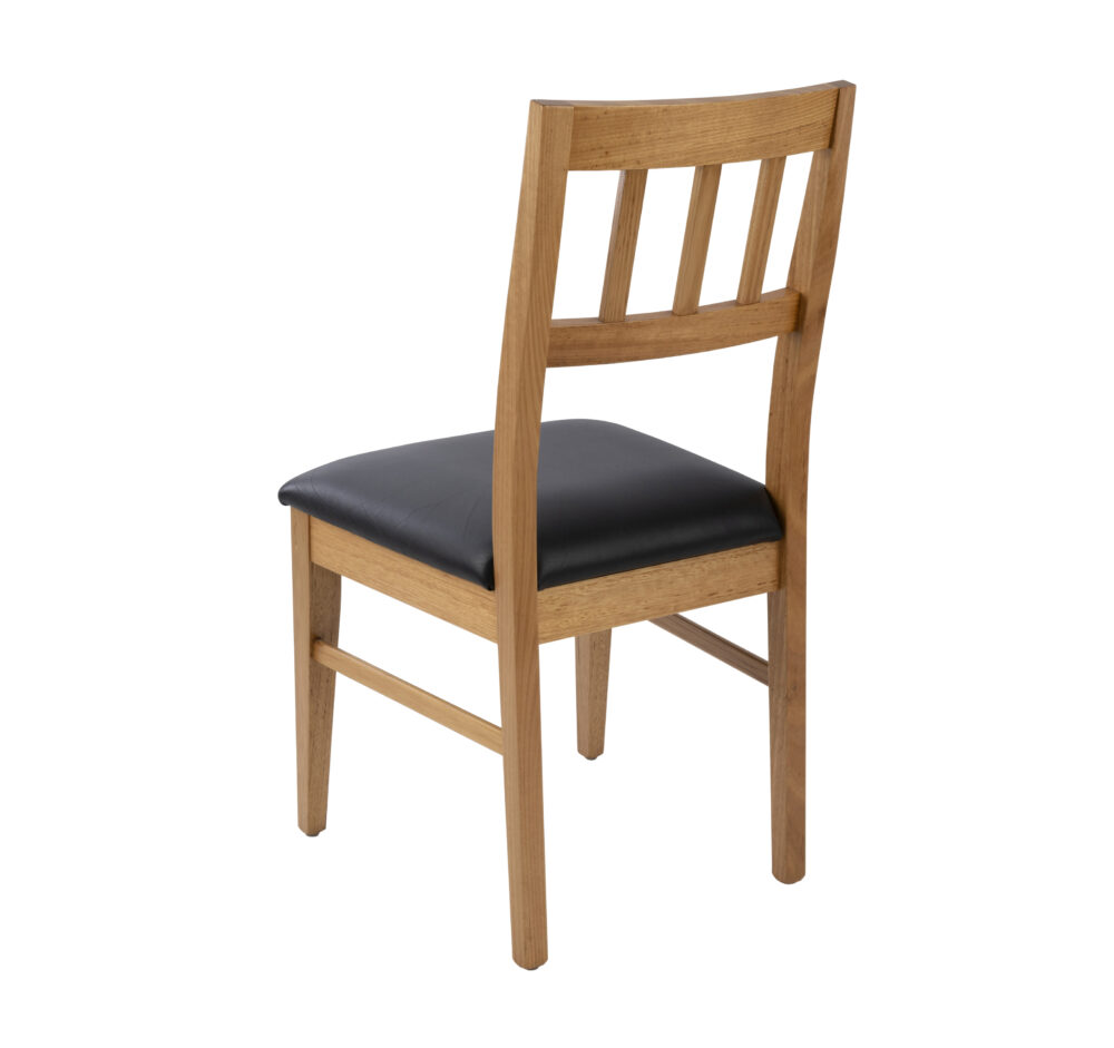Adelaide, South Australian made solid timber Beltana dining chair with a slatted back, view of back.