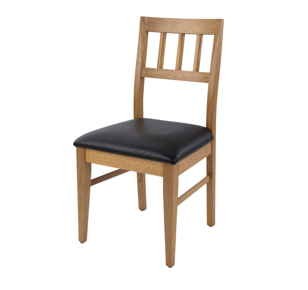 Adelaide, South Australian made solid timber Beltana dining chair with a slatted back, view of front.