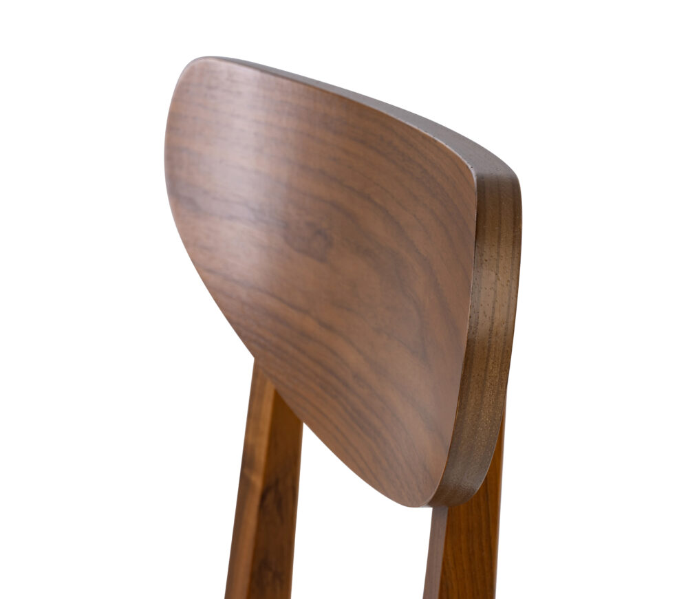 Adelaide, South Australian made solid timber Dan dining chair with a timber back, view of back detail.