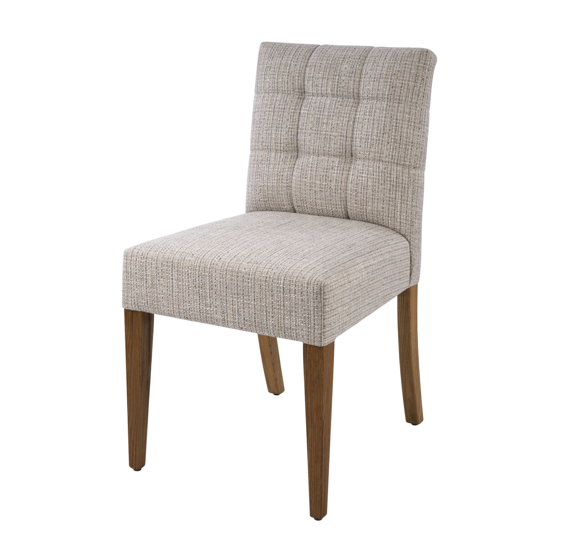 Adelaide, South Australian made solid timber Henley dining chair upholstered in fabric, view of front.