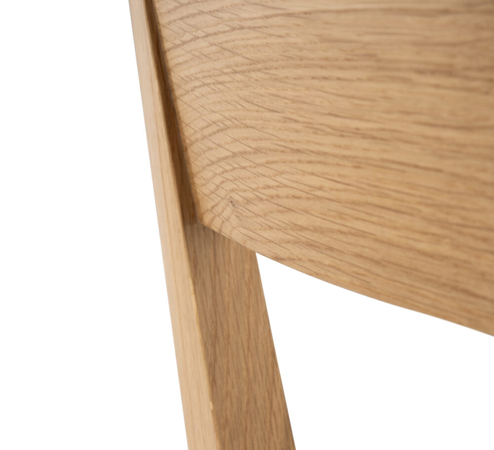 Adelaide, South Australian made solid timber Tahoe dining chair with a timber back, view of back detail.