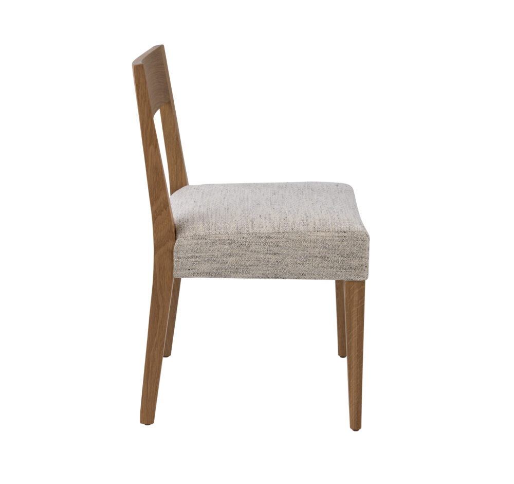 Adelaide, South Australian made solid timber Tahoe dining chair with a timber back, view of side.