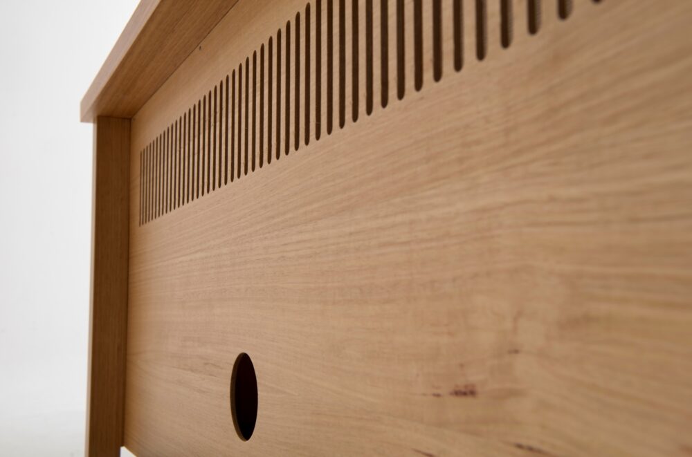 Air venting with recessed back in all entertainment cabinets for cabling & power points