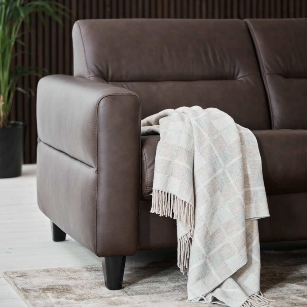 Stressless Fiona Sofa 2 seater chocolate leather upholstered arms black wood legs