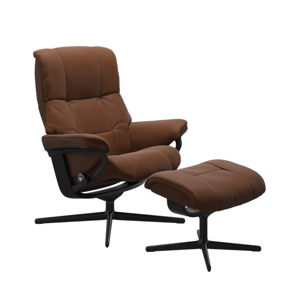 Stressless Mayfair Recliner with Cross Base Brown Tan Copper Leather Black Metal and Black wood