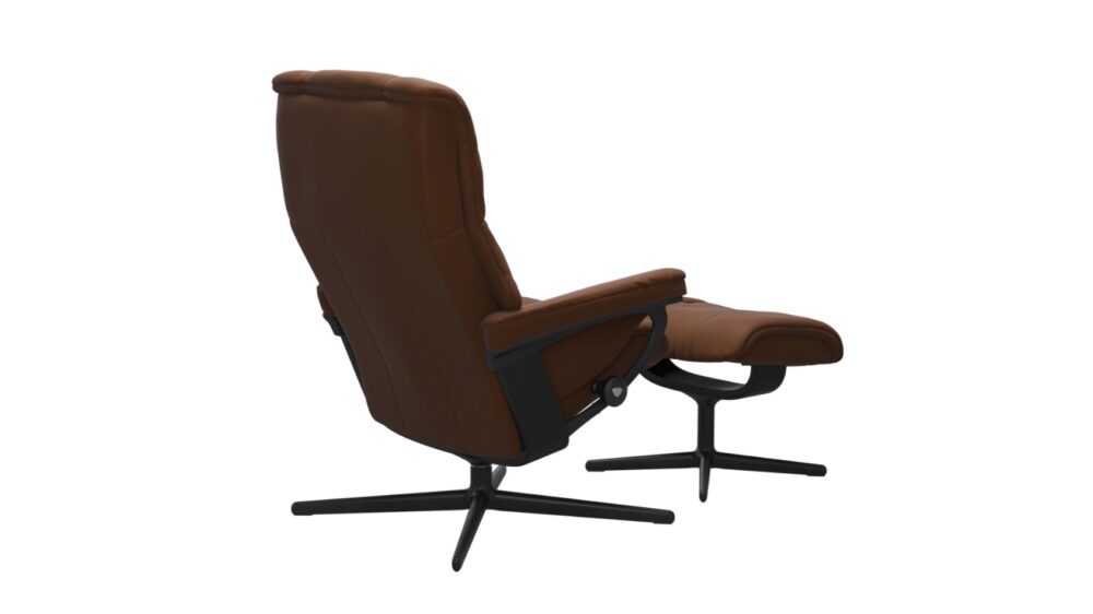 Stressless Mayfair Recliner with Cross Base Brown Tan Copper Leather Black Metal and Black wood