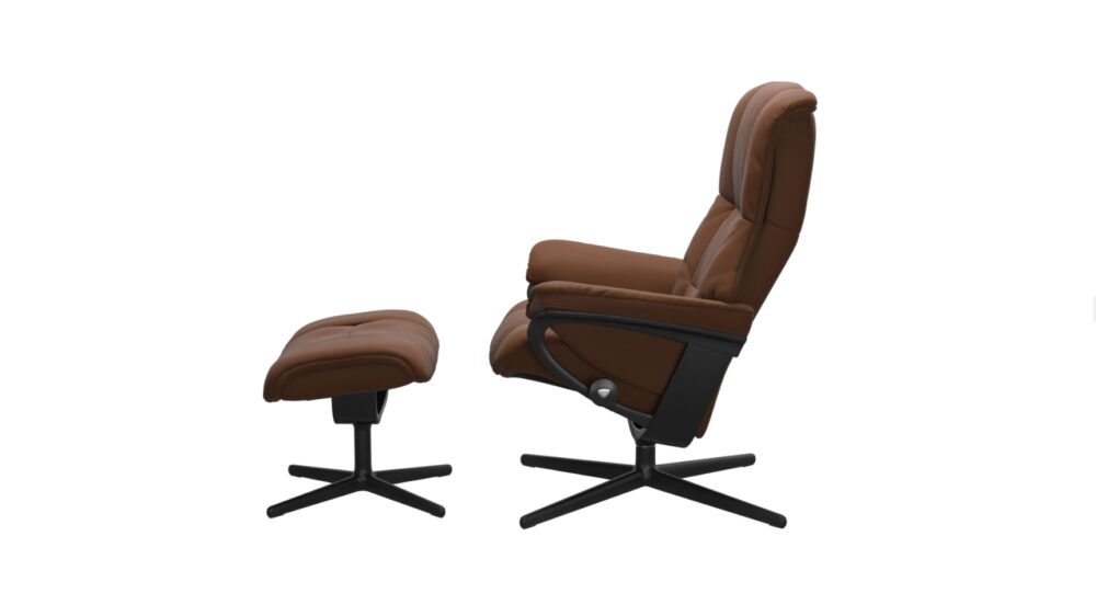 Stressless Mayfair Recliner with Cross Base Brown Tan Copper Leather Black Metal and Black wood