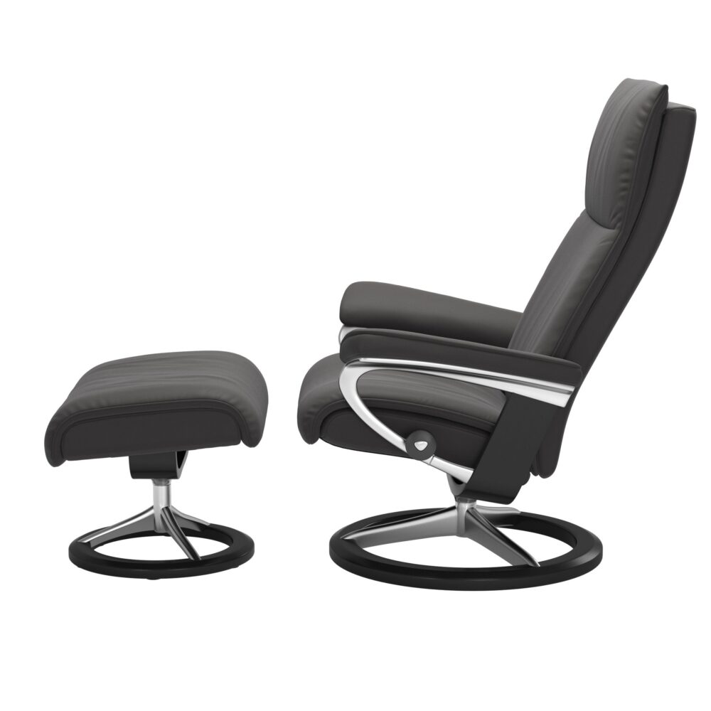 Stressless Aura Signature Base Paloma Leather Dark Black Rock Aluminium Metal Black Wood