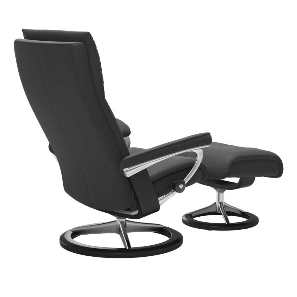 Stressless Aura Signature Base Paloma Leather Dark Black Rock Aluminium Metal Black Wood