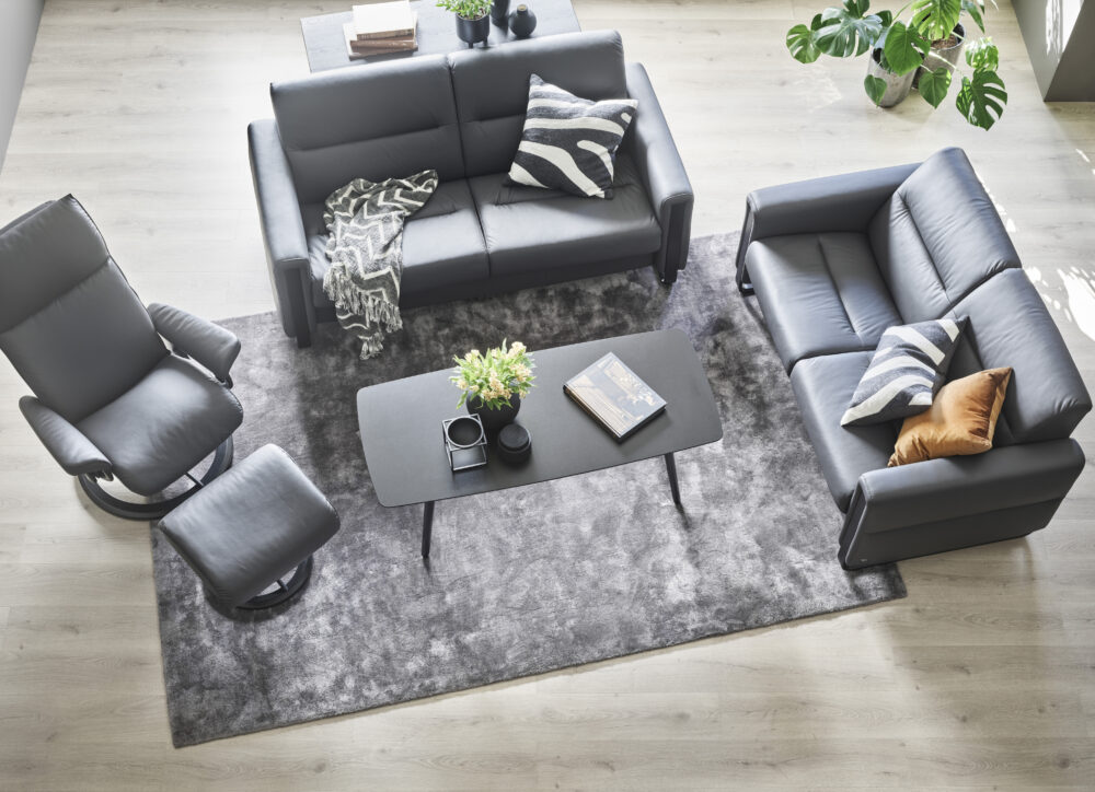 Stressless Aura Signature Base Paloma Leather Dark Black Rock Aluminium Metal Black Wood