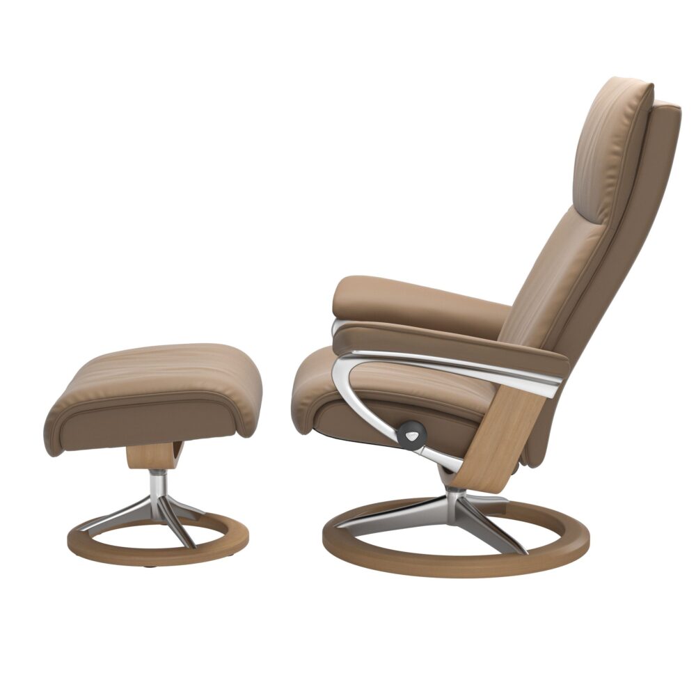 Stressless Aura Signature Base Paloma Leather Tan Light Almond Aluminium Metal Oak Wood