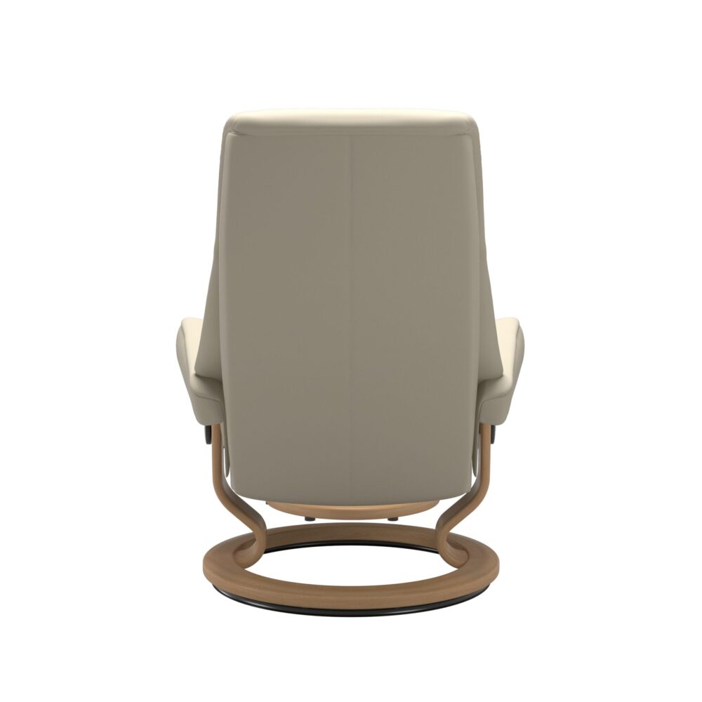 Stressless View Classic Base Recliner with Cori Leather Light Cream White Wood Oak