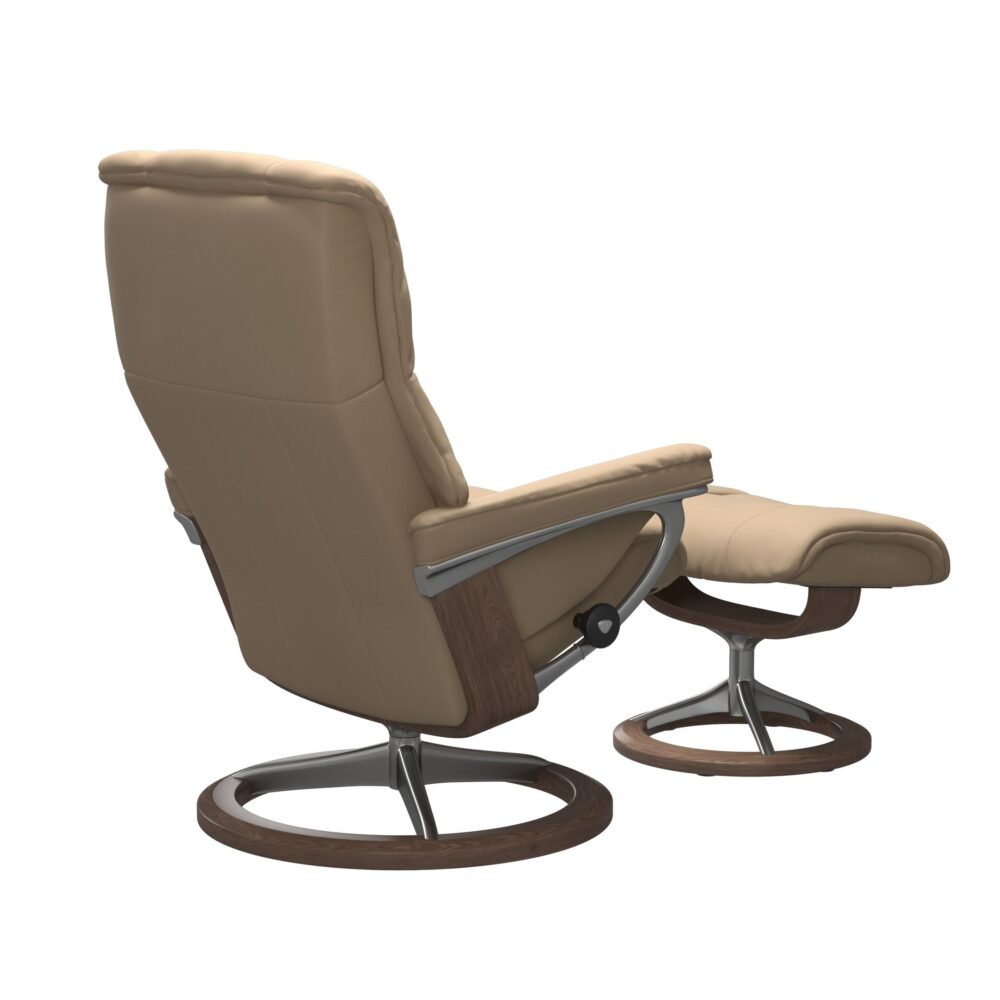 Stressless Mayfair Signature Base Recliner with Paloma Beige Light brown Leather Polished Aluminium Metal Brown Walnut Wood
