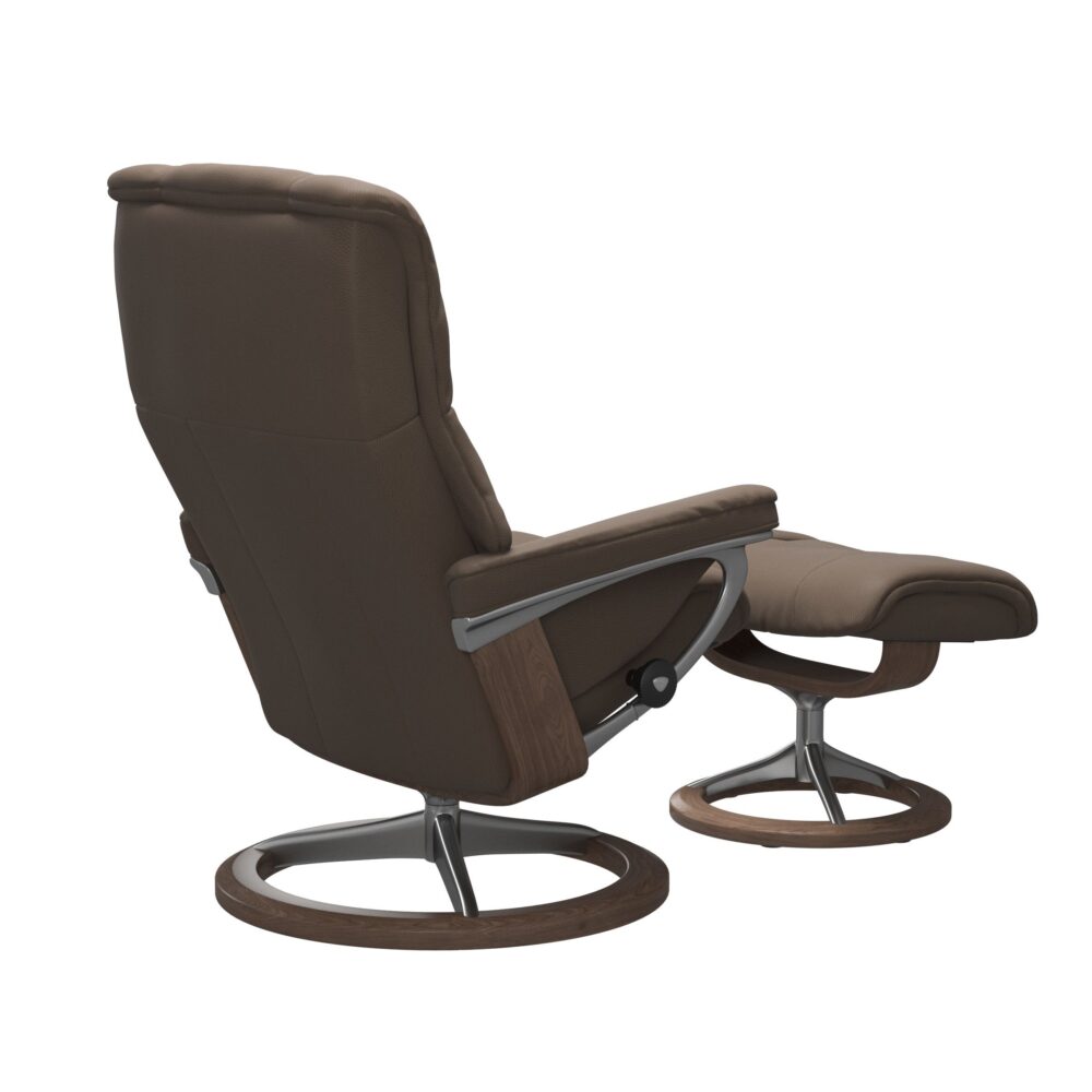 Stressless Mayfair Signature Base Recliner with Paloma Dark Mushroom Leather Polished Aluminium Metal Brown Walnut Wood