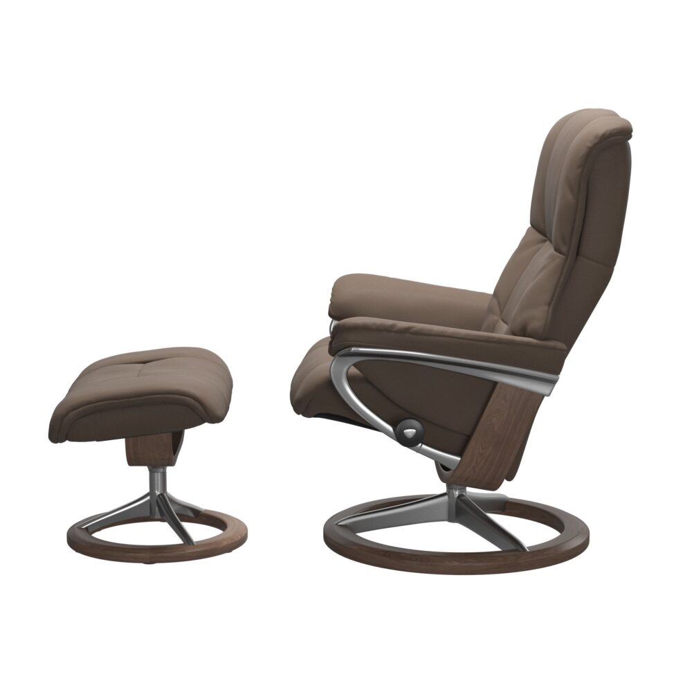 Stressless Mayfair Signature Base Recliner with Paloma Dark Mushroom Leather Polished Aluminium Metal Brown Walnut Wood