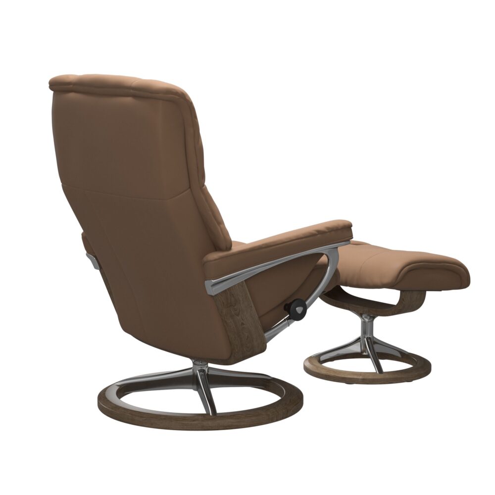 Stressless Mayfair Signature Base Recliner with Paloma Brown Funghi Leather Polished Aluminium Metal Brown Smoked Oak Wood