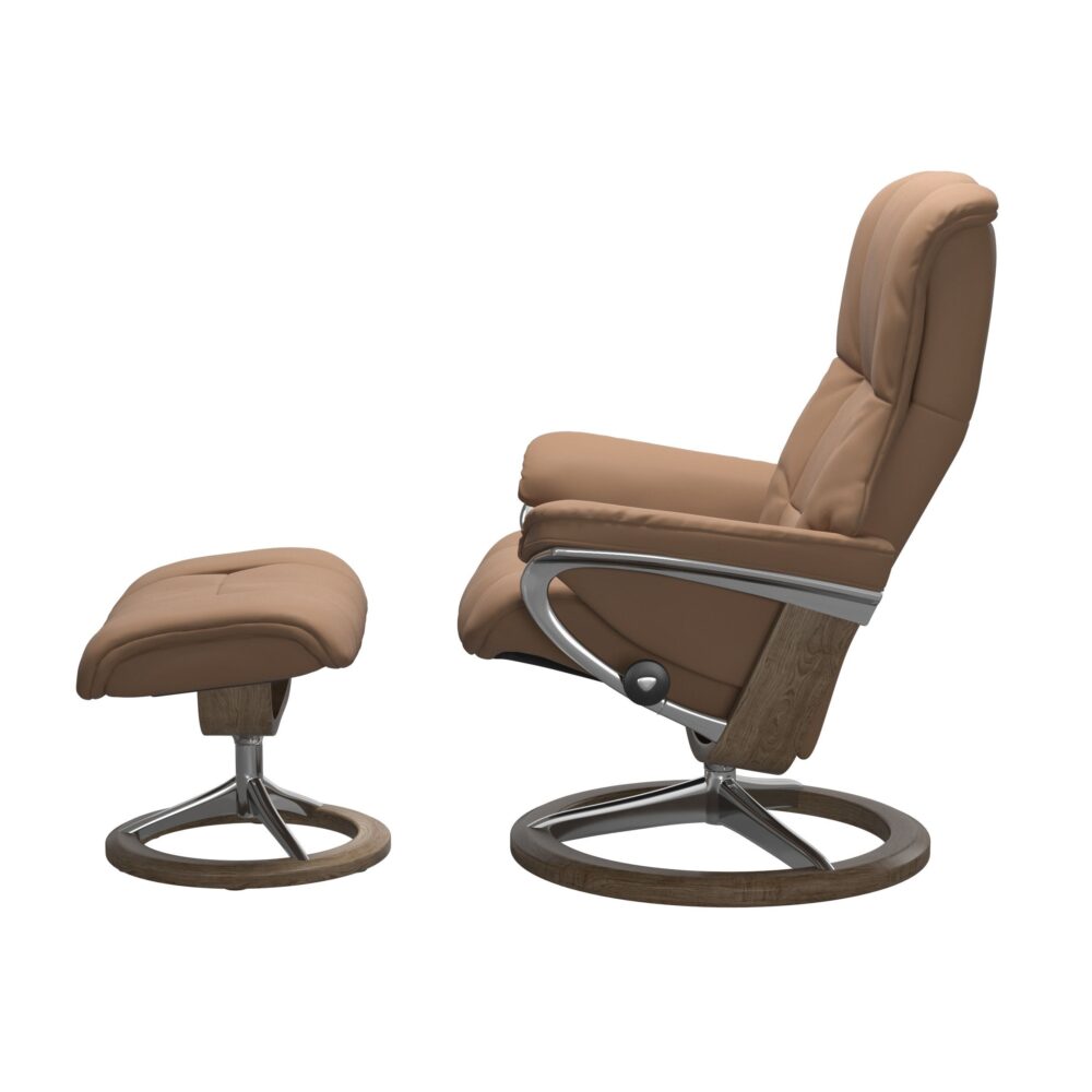 Stressless Mayfair Signature Base Recliner with Paloma Brown Funghi Leather Polished Aluminium Metal Brown Smoked Oak Wood