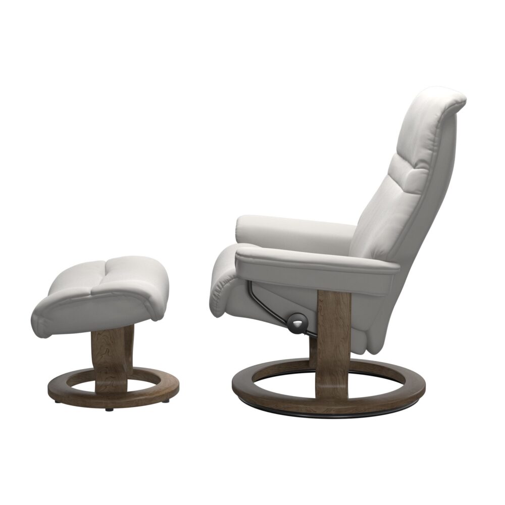 Stressless Sunrise Recliner Chair with Classic Base in Smoked Oak and Batick Platinum Grey