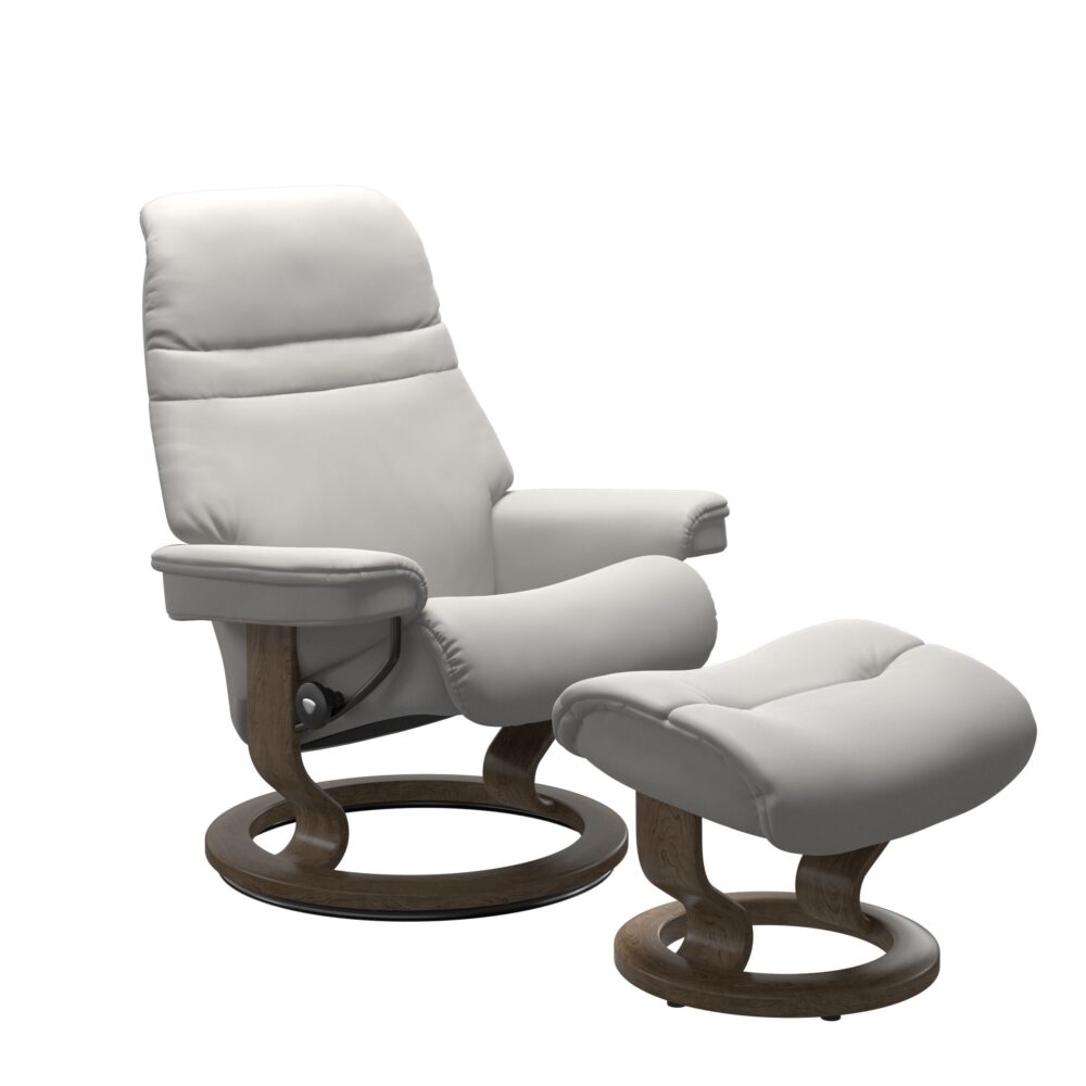 Stressless Sunrise Recliner Chair with Classic Base in Smoked Oak and Batick Platinum Grey