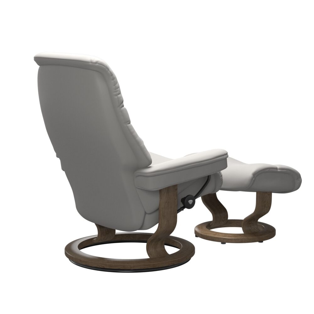 Stressless Sunrise Recliner Chair with Classic Base in Smoked Oak and Batick Platinum Grey